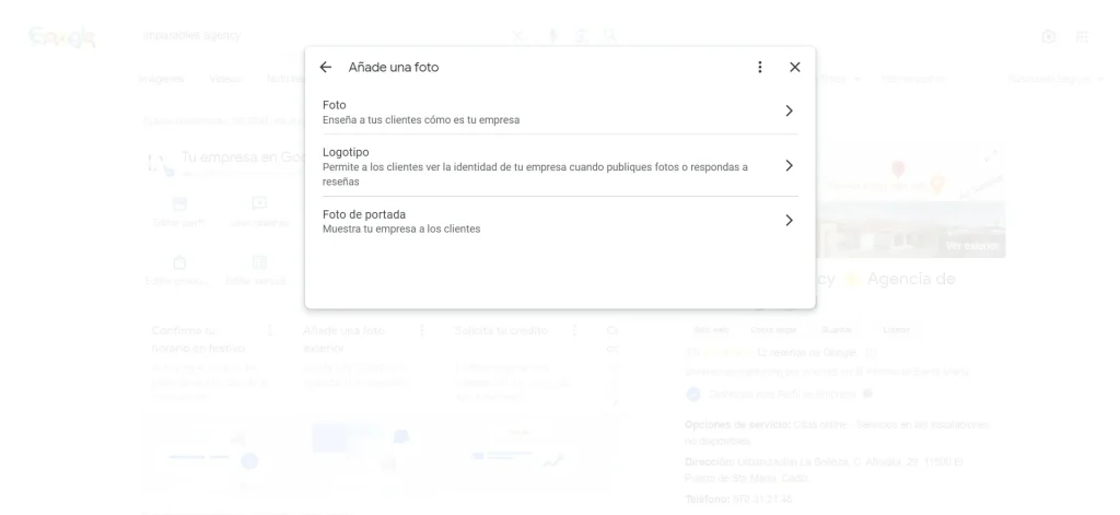 Elegir tipo de foto Google