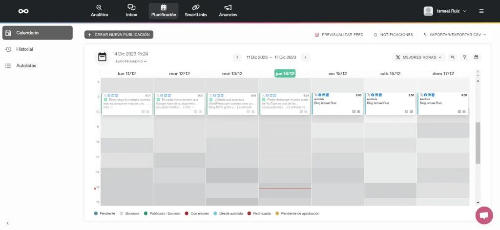 Ventana de publicaciones de Google Business Profile en Metricool