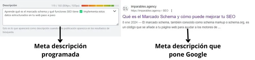 Ejemplo de Google creando meta descripciones de forma automática