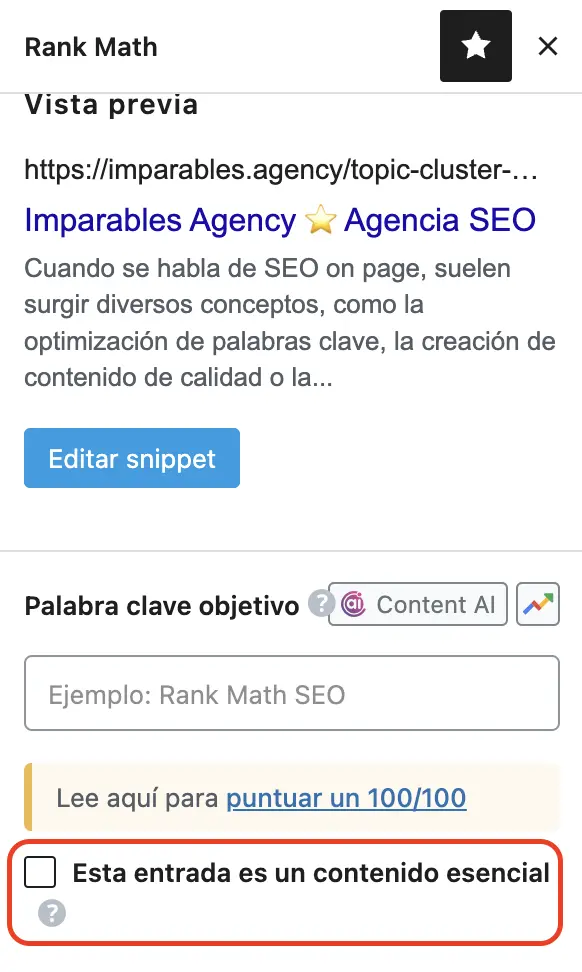 Marca la raíz como contenido esencial