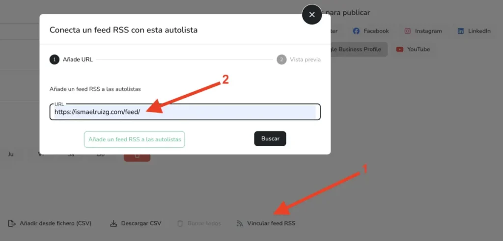 Añade un feed RSS a tu autolista con Metricool