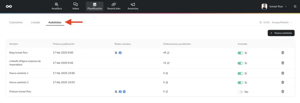 Autolistas de Metricool para automatizar Business Profile